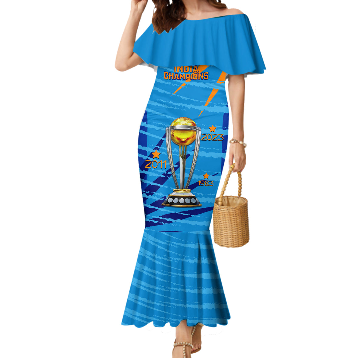 Custom India Cricket Mermaid Dress 2023 World Cup 3rd Champions Proud - Wonder Print Shop