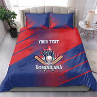 Red and blue baseball-themed duvet bedding set with “YOUR TEXT” and “DOMINICANA” graphic