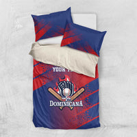 Red and blue baseball-themed bedding set with two pillowcases, “YOUR TEXT” on duvet