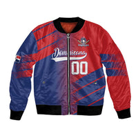 Red and blue unisex bomber jacket with zip front, ribbed cuffs, Dominicana crest and 00
