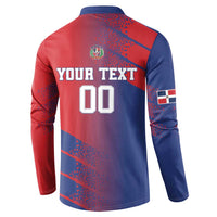 Red and navy long-sleeve button sweatshirt with YOUR TEXT and number 00 on back