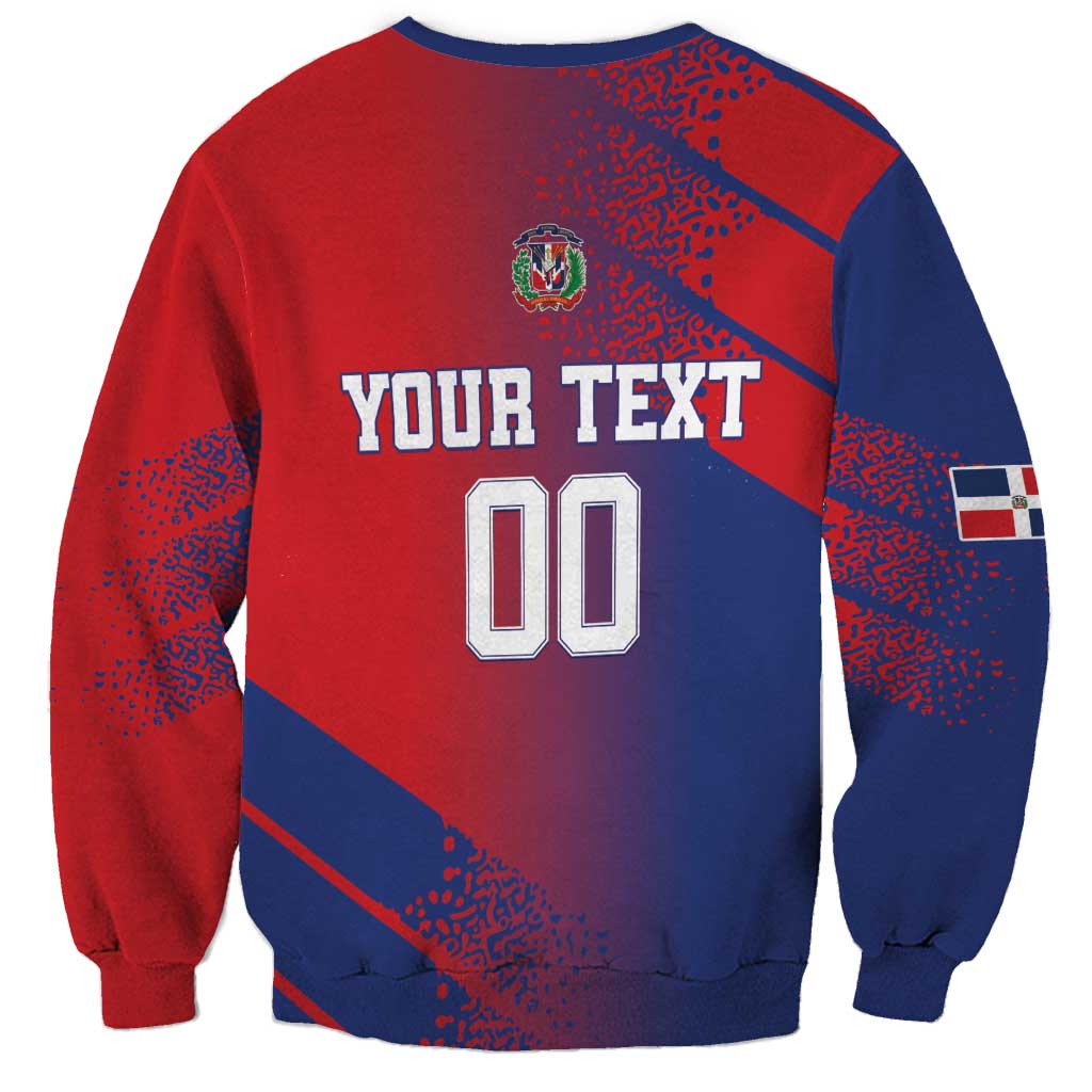 Red and navy crewneck sweatshirt with 'YOUR TEXT' and number 00 back print