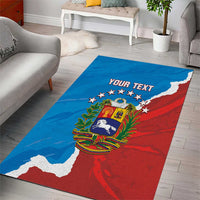 Rectangular Venezuela flag grunge rug with coat-of-arms shield, stars, and 'YOUR TEXT'.