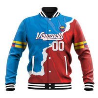 Venezuela baseball varsity jacket with blue-red map design, snap front, striped collar