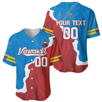 Baseball jersey front and back set: blue/red map print, Venezuela script, YOUR TEXT, 00