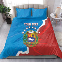 Venezuela flag duvet cover with matching blue pillow shams and coat-of-arms crest