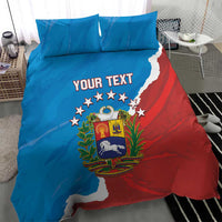Blue and red Venezuela bedding set featuring stars, “YOUR TEXT,” and shield crest