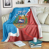 Custom Venezuela baseball blanket with 'Your Text' and crest, draped on sofa
