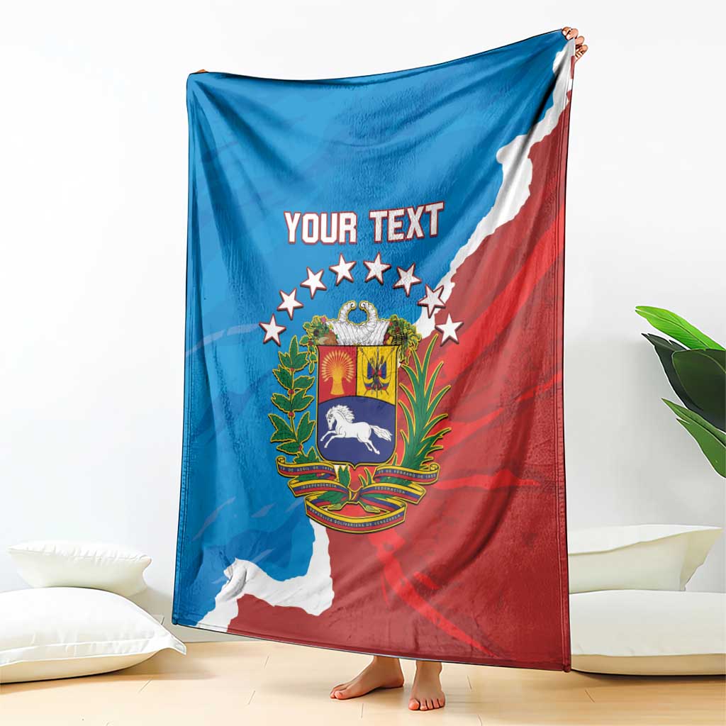 Custom Venezuela baseball blanket with 'Your Text' and crest, hanging upright