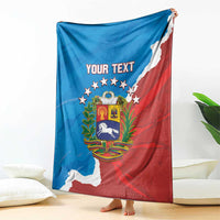 Custom Venezuela baseball blanket with 'Your Text' and crest, hanging upright