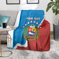 Custom Venezuela baseball blanket with 'Your Text' and crest, laid on sofa with pillows