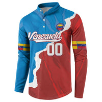 Blue and red button-up baseball sweatshirt with Venezuela crest, "Venezuela" and "00".