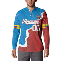 Blue and red button-up baseball sweatshirt with Venezuela logo, "Venezuela" script, "00".