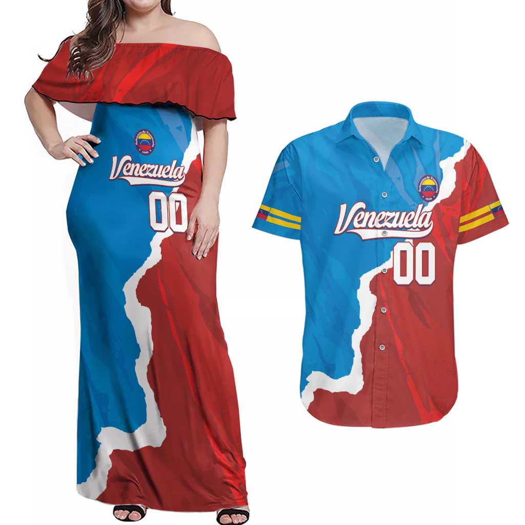 Custom Baseball Venezuela Couples Matching Off Shoulder Maxi Dress and Hawaiian Shirt Go Champions Grunge Style - Wonder Print Shop