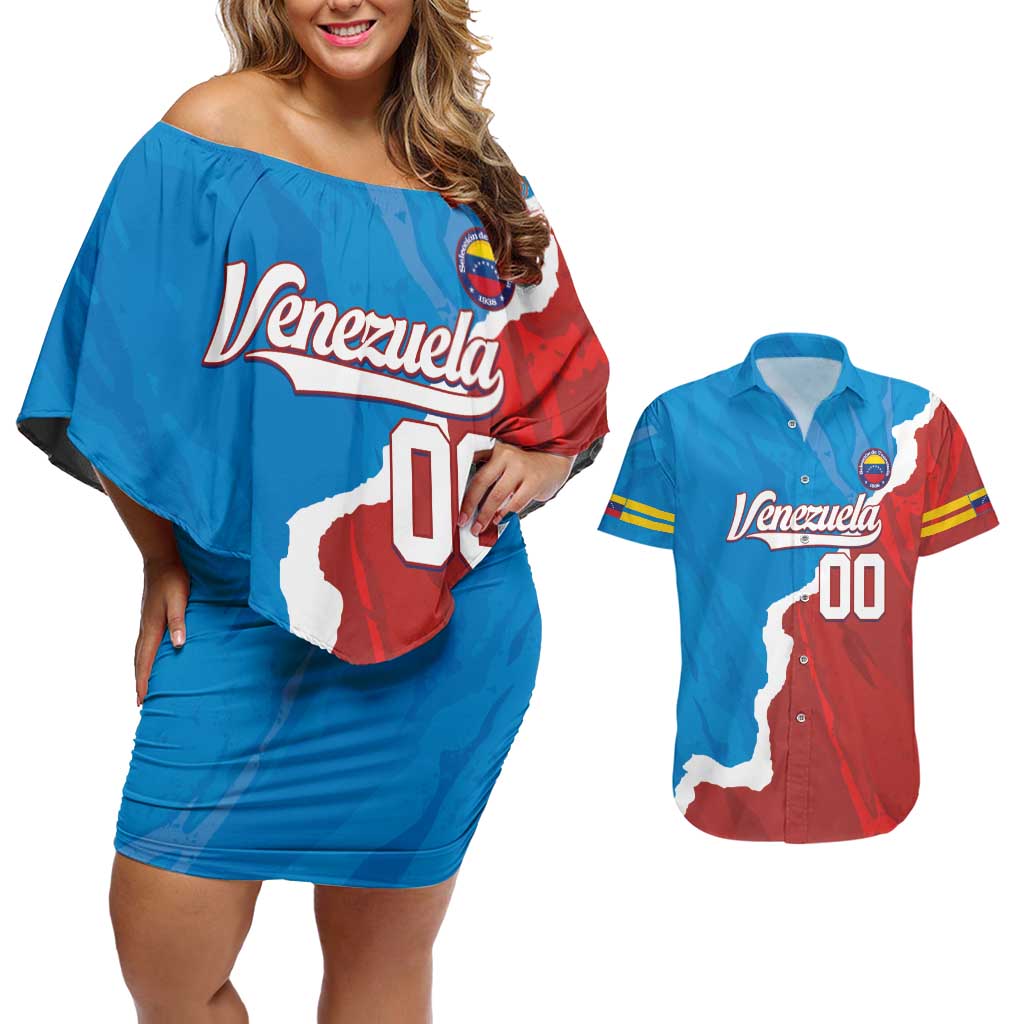 Custom Baseball Venezuela Couples Matching Off Shoulder Short Dress and Hawaiian Shirt Go Champions Grunge Style - Wonder Print Shop