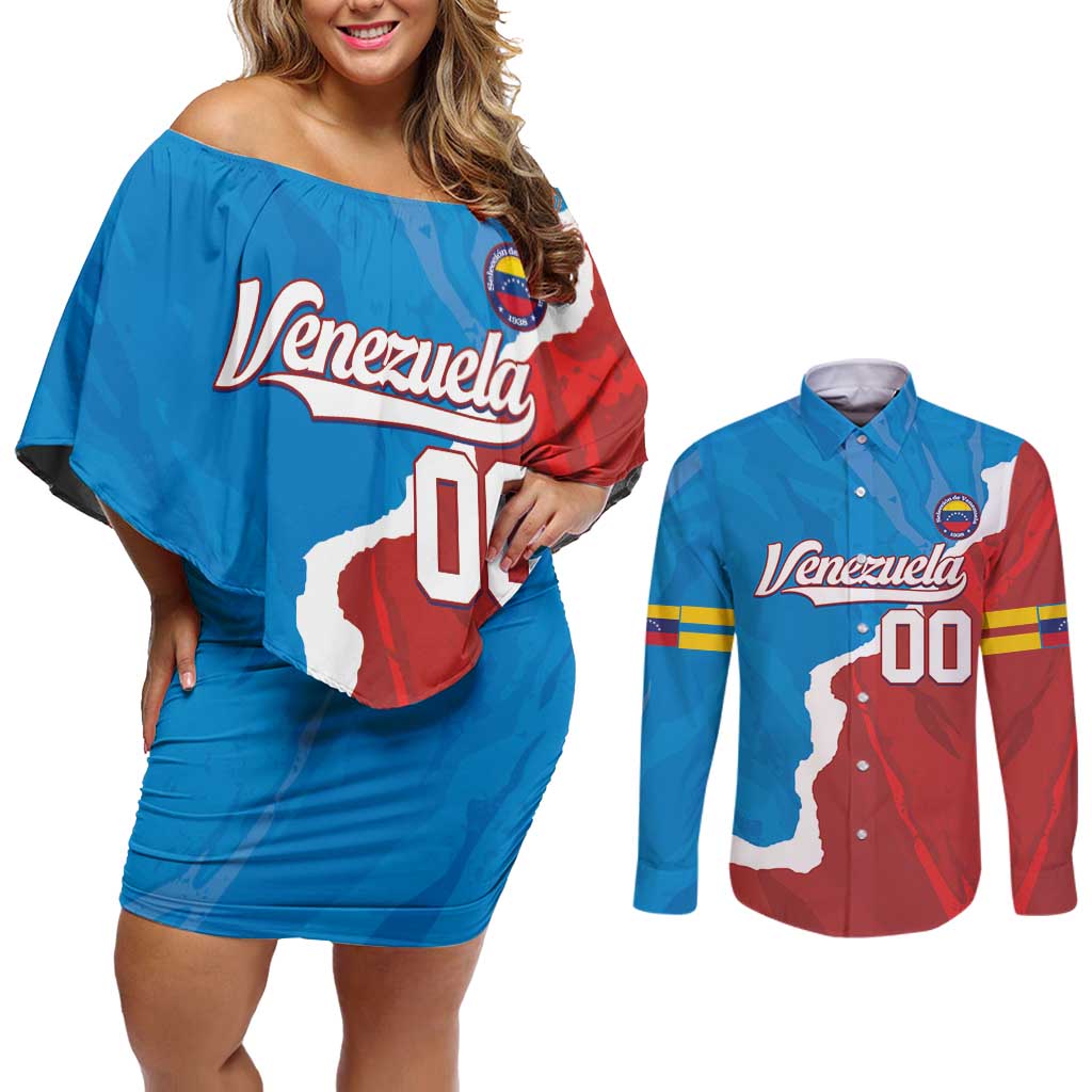 Custom Baseball Venezuela Couples Matching Off Shoulder Short Dress and Long Sleeve Button Shirt Go Champions Grunge Style - Wonder Print Shop