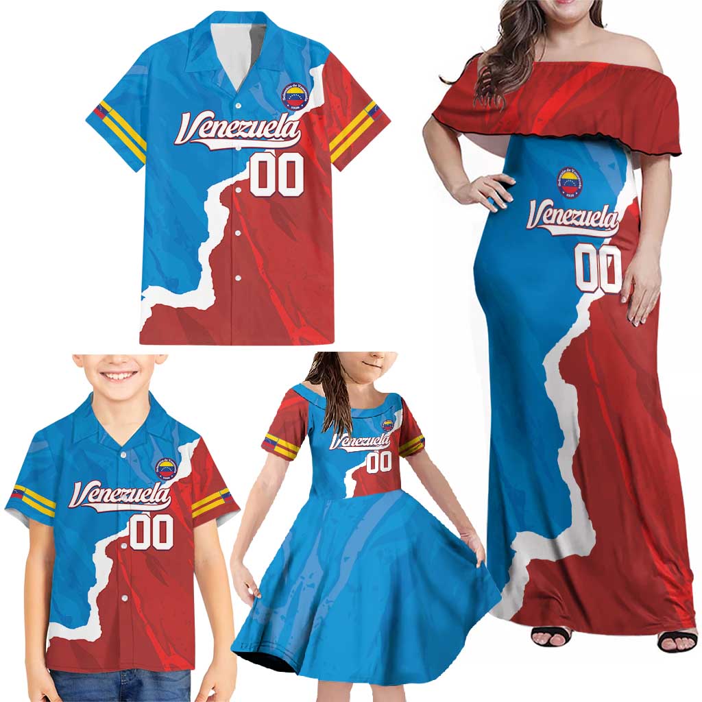 Custom Baseball Venezuela Family Matching Off Shoulder Maxi Dress and Hawaiian Shirt Go Champions Grunge Style - Wonder Print Shop