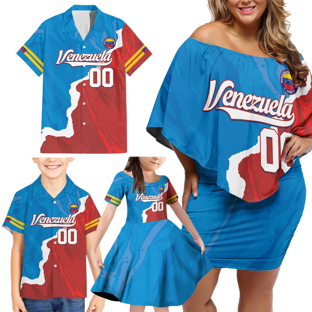 Custom Baseball Venezuela Family Matching Off Shoulder Short Dress and Hawaiian Shirt Go Champions Grunge Style - Wonder Print Shop