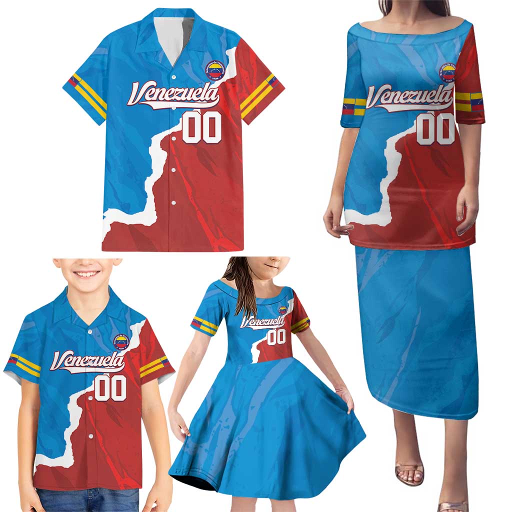 Custom Baseball Venezuela Family Matching Puletasi and Hawaiian Shirt Go Champions Grunge Style - Wonder Print Shop