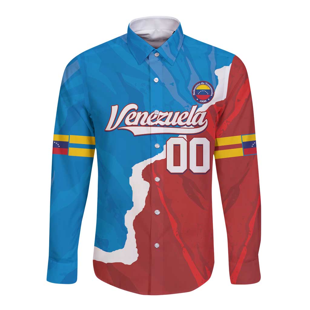 Unisex long-sleeve button shirt, Venezuela map print with 'Venezuela' and 00