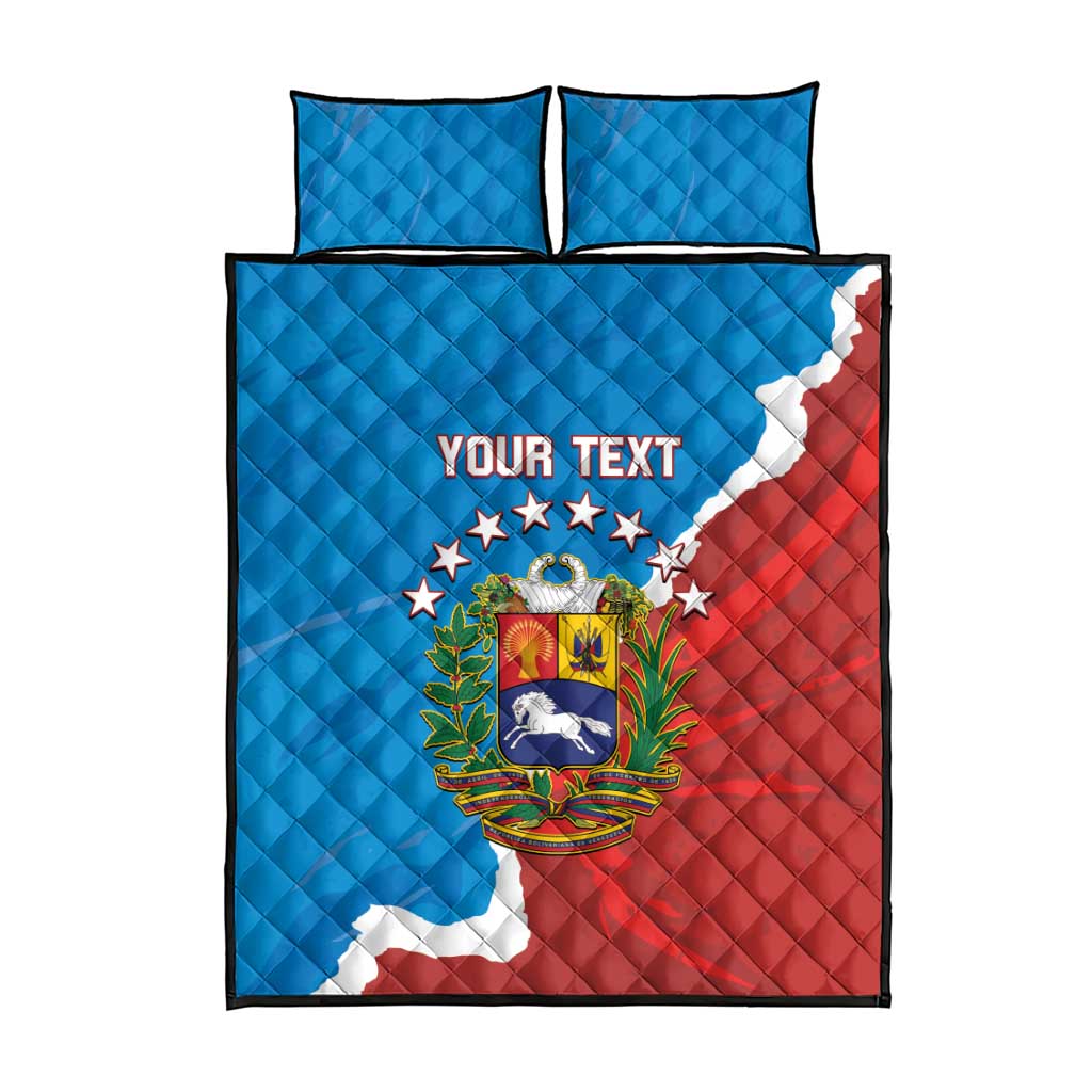 Venezuela flag quilt bed set, square duvet with YOUR TEXT, stars and crest, two pillows
