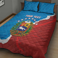 Venezuela flag quilt bed set, blue and red quilt with YOUR TEXT and crest, two pillows