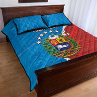 Venezuela flag quilt bed set, blue and red quilt with YOUR TEXT, emblem and stars