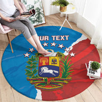 Blue round carpet featuring Venezuela flag design, stars, crest, and custom text