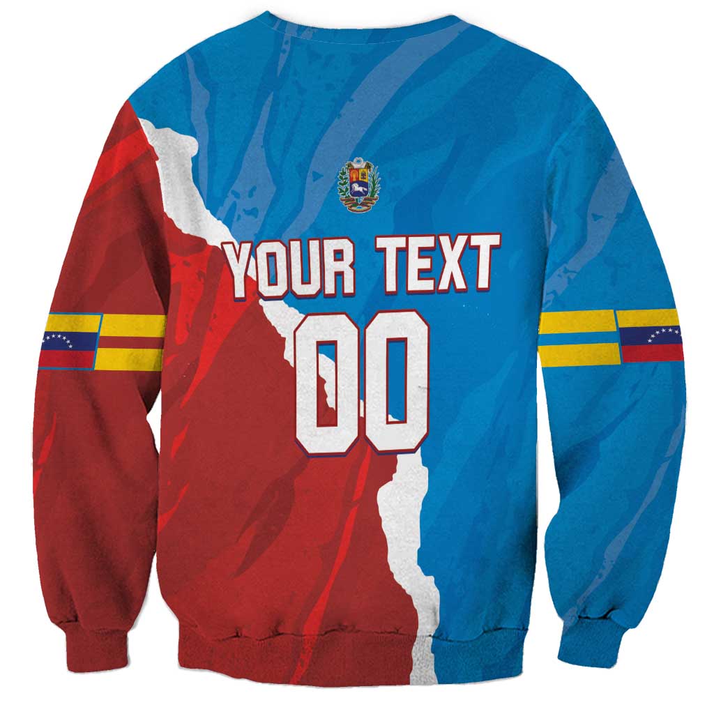 Unisex blue/red crewneck sweatshirt back with YOUR TEXT, 00, crest, striped sleeves