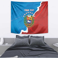 Venezuela flag-style tapestry in blue and red with crest, stars, and "YOUR TEXT"