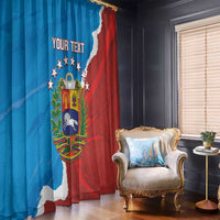 Blue and red Venezuela-themed window curtains with crest and user text panels