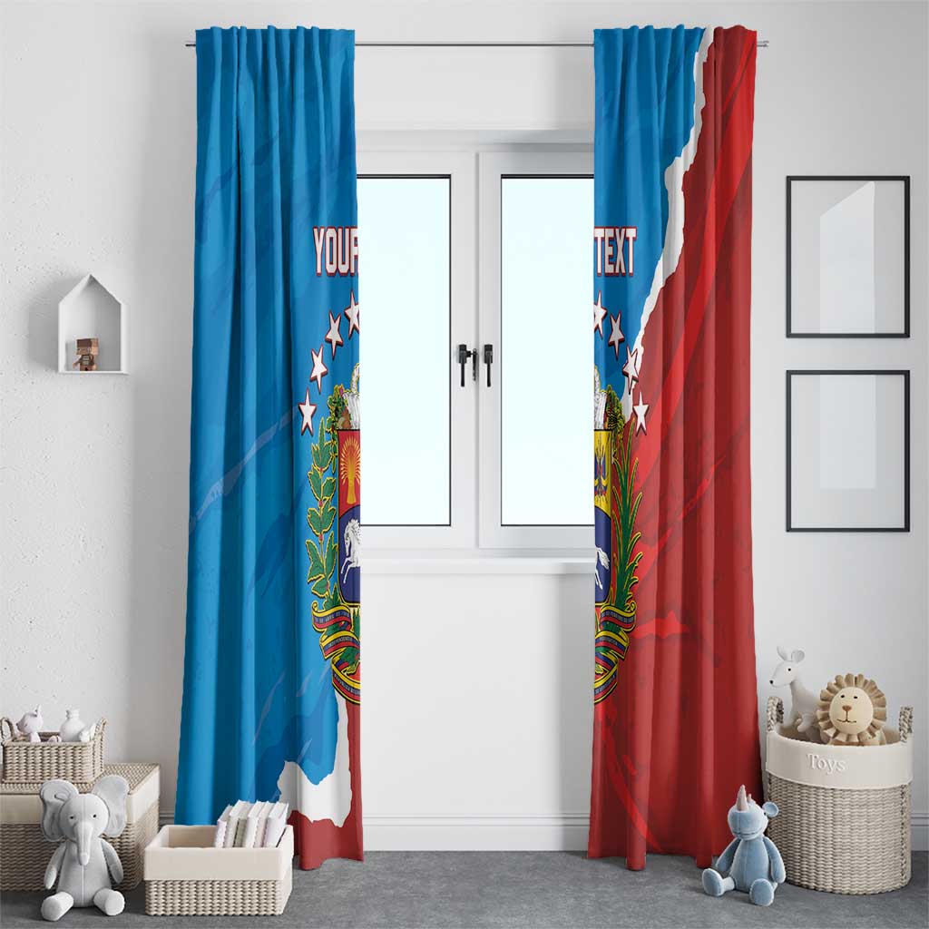 Set of blue and red Venezuela window curtains with crest and split map design