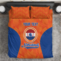 Orange and blue Netherlands-themed bedding set with “YOUR TEXT” and logo on duvet