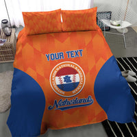 Orange and blue Netherlands bedding set showing duvet with “YOUR TEXT” and emblem