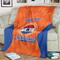 Orange and blue Netherlands custom blanket with “Your Text” and Netherlands logo centered
