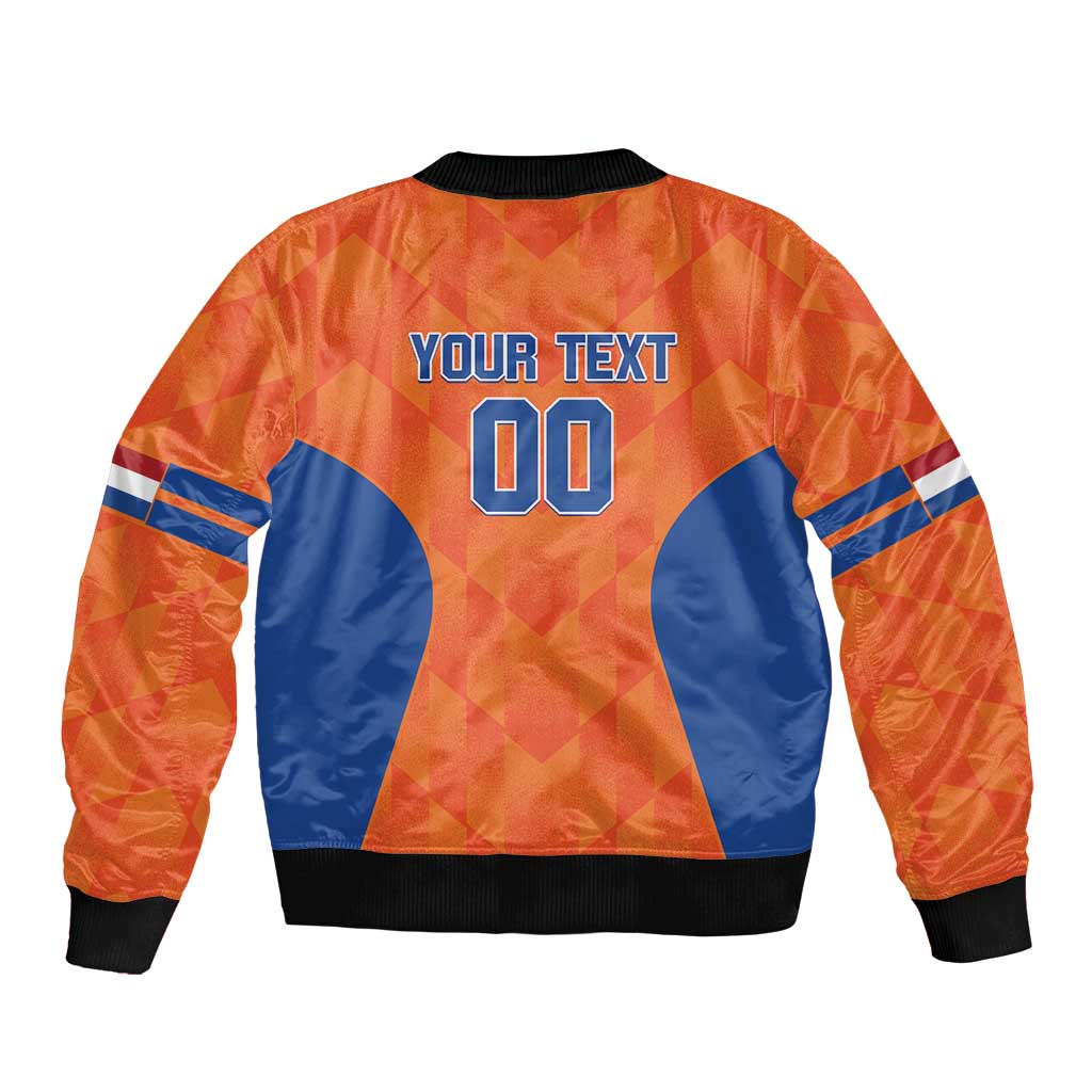 Orange blue bomber jacket with back print 'YOUR TEXT' and number 00