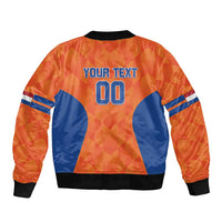 Orange blue bomber jacket with back print 'YOUR TEXT' and number 00