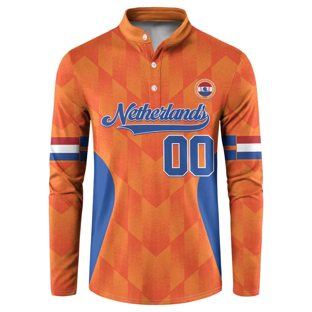 Orange Netherlands baseball button sweatshirt, front print and '00' logo