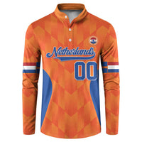 Orange Netherlands baseball button sweatshirt, front print and '00' logo