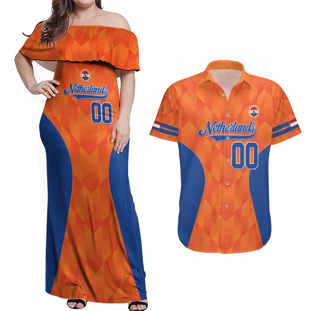 Custom Baseball Netherlands Couples Matching Off Shoulder Maxi Dress and Hawaiian Shirt Go Champions Sporty Style - Wonder Print Shop