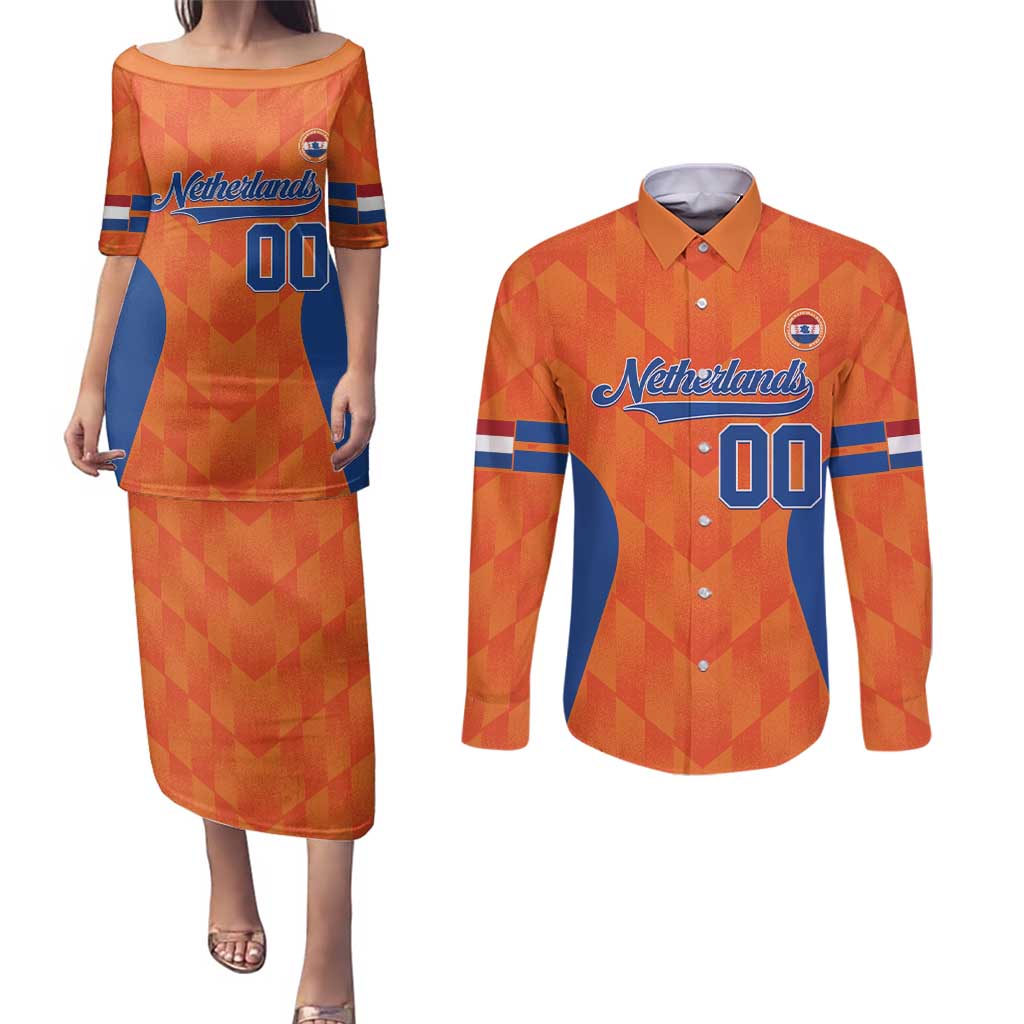 Custom Baseball Netherlands Couples Matching Puletasi and Long Sleeve Button Shirt Go Champions Sporty Style - Wonder Print Shop