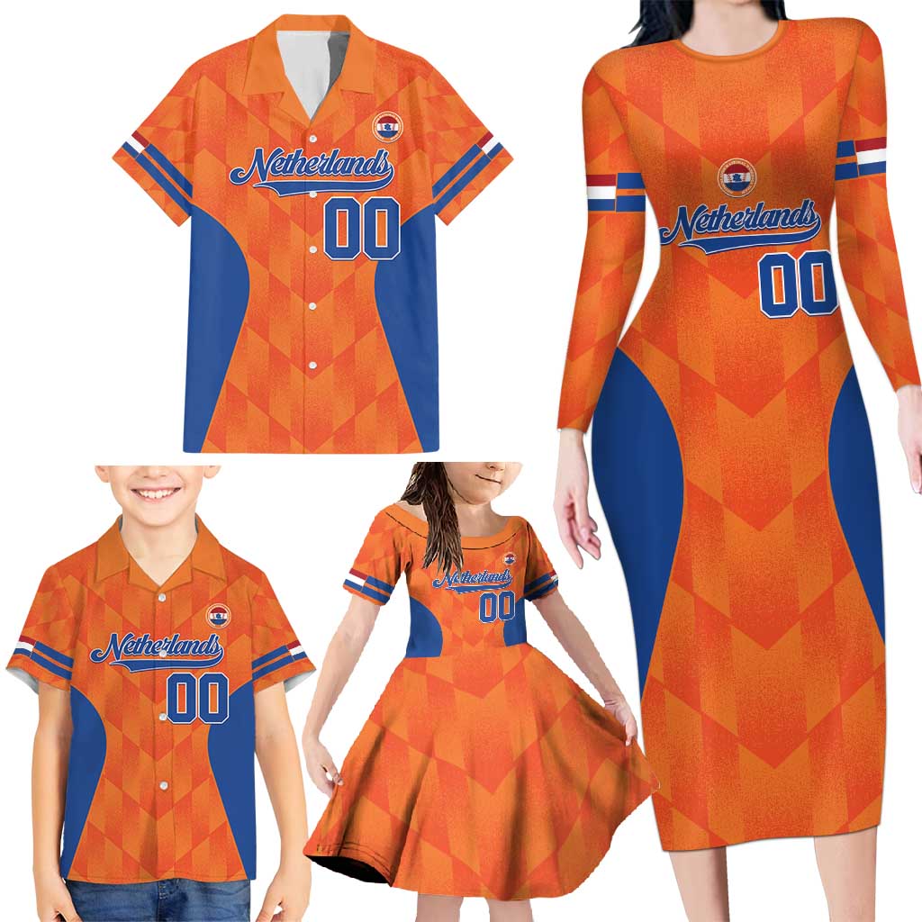 Custom Baseball Netherlands Family Matching Long Sleeve Bodycon Dress and Hawaiian Shirt Go Champions Sporty Style - Wonder Print Shop