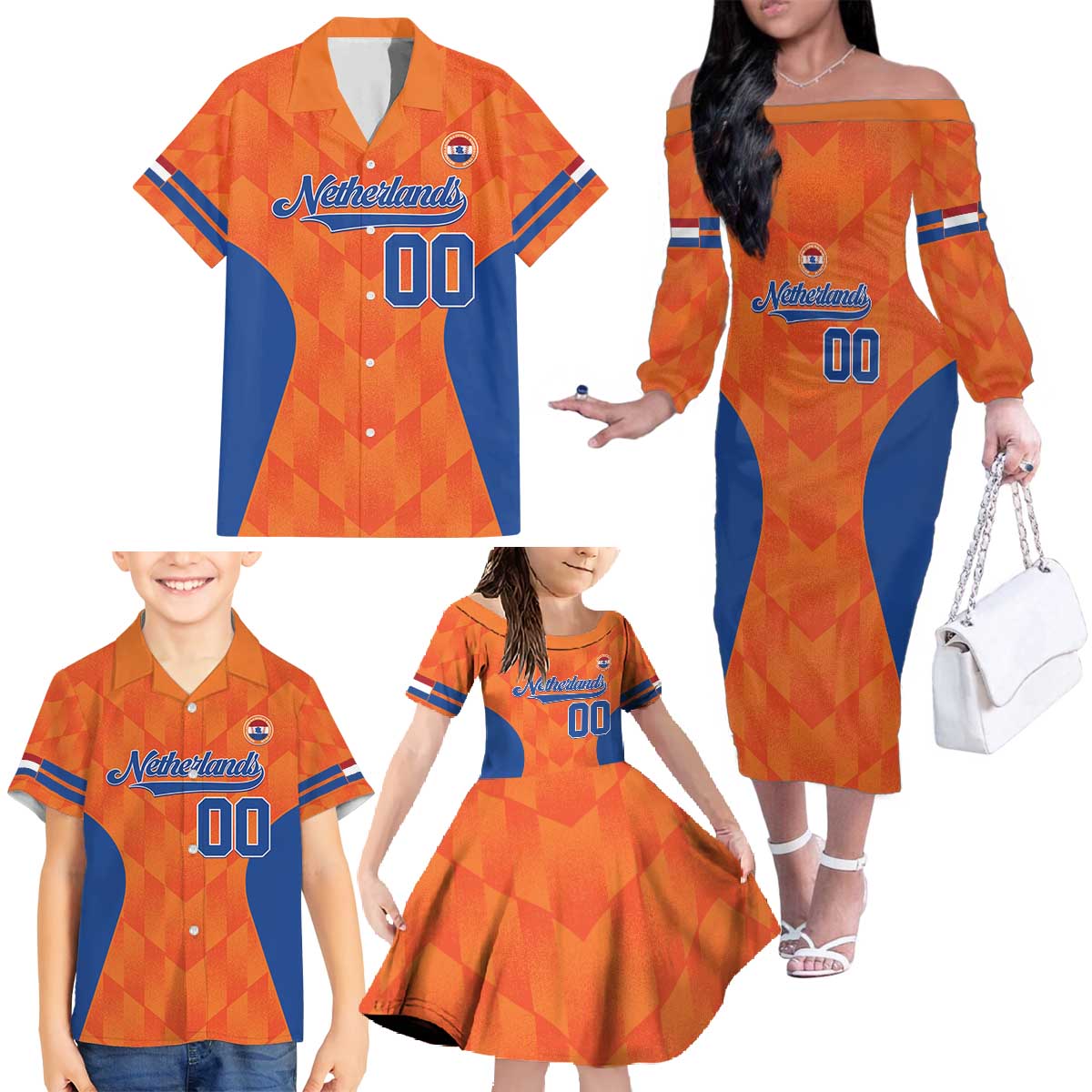 Custom Baseball Netherlands Family Matching Off The Shoulder Long Sleeve Dress and Hawaiian Shirt Go Champions Sporty Style - Wonder Print Shop