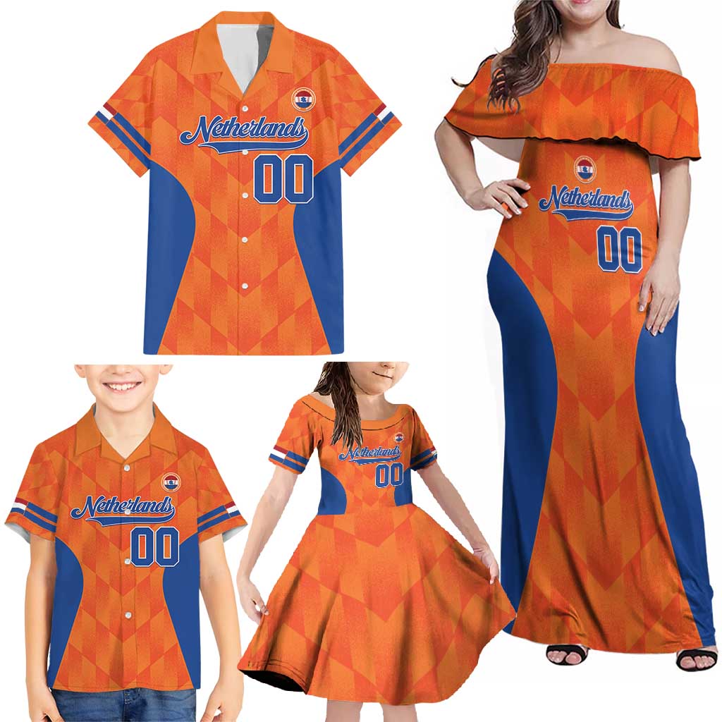 Custom Baseball Netherlands Family Matching Off Shoulder Maxi Dress and Hawaiian Shirt Go Champions Sporty Style - Wonder Print Shop