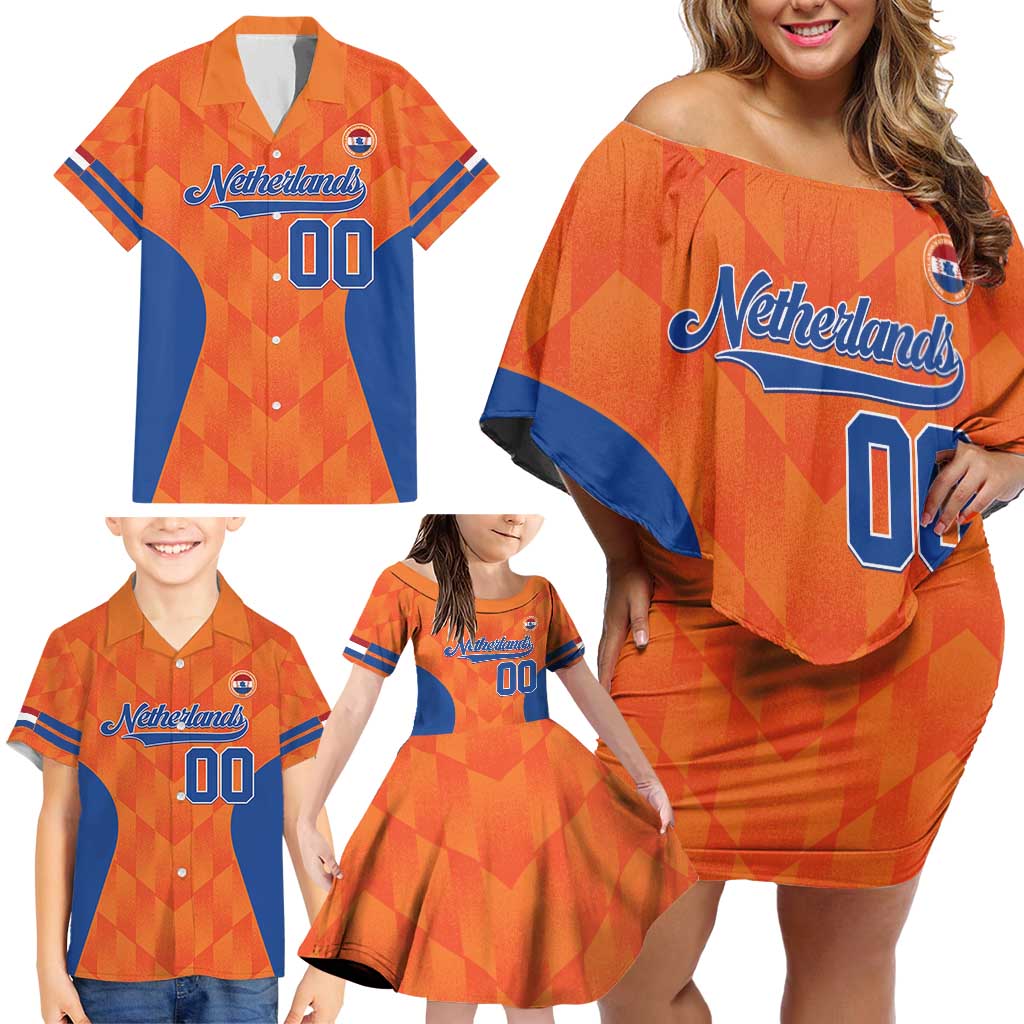 Custom Baseball Netherlands Family Matching Off Shoulder Short Dress and Hawaiian Shirt Go Champions Sporty Style - Wonder Print Shop