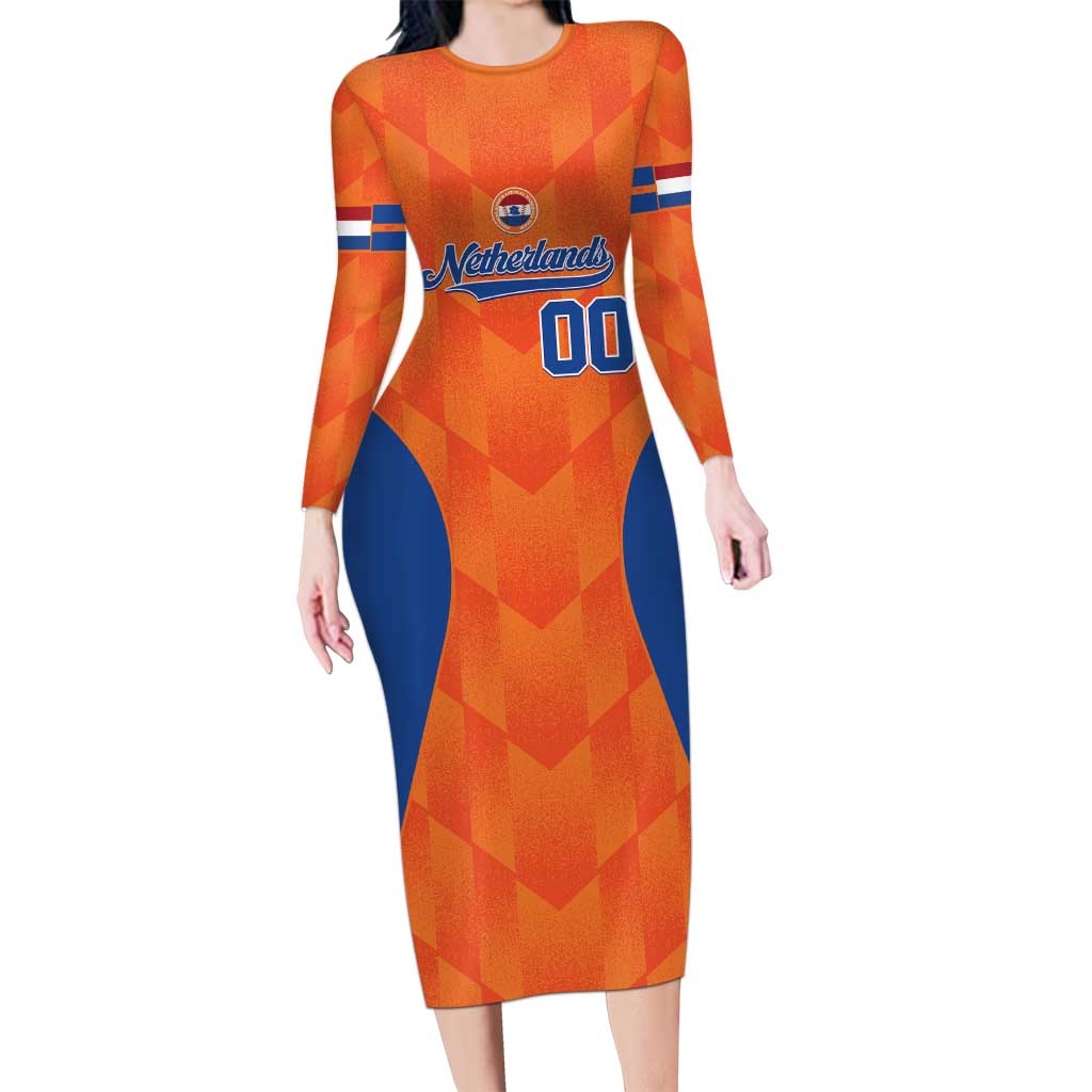 Custom Baseball Netherlands Long Sleeve Bodycon Dress Go Champions Sporty Style - Wonder Print Shop