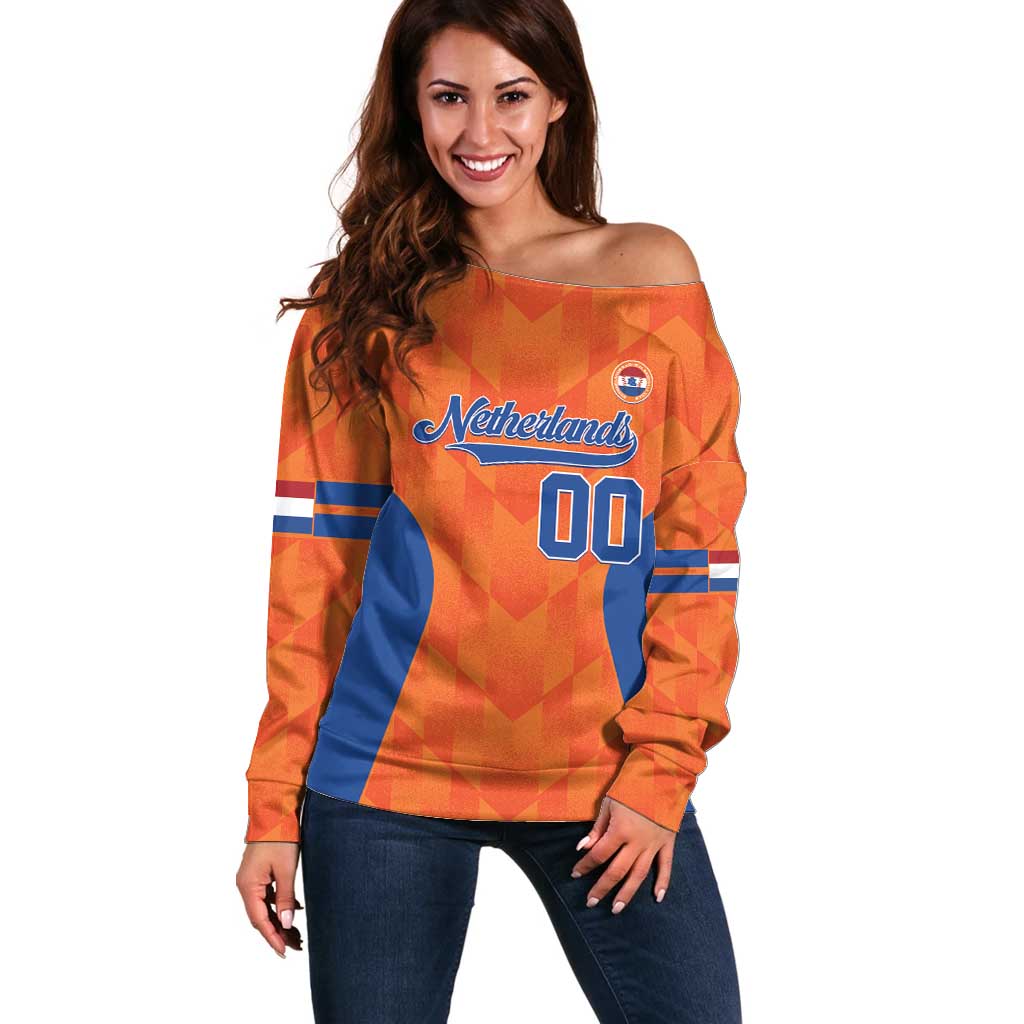 Custom Baseball Netherlands Off Shoulder Sweater Go Champions Sporty Style - Wonder Print Shop