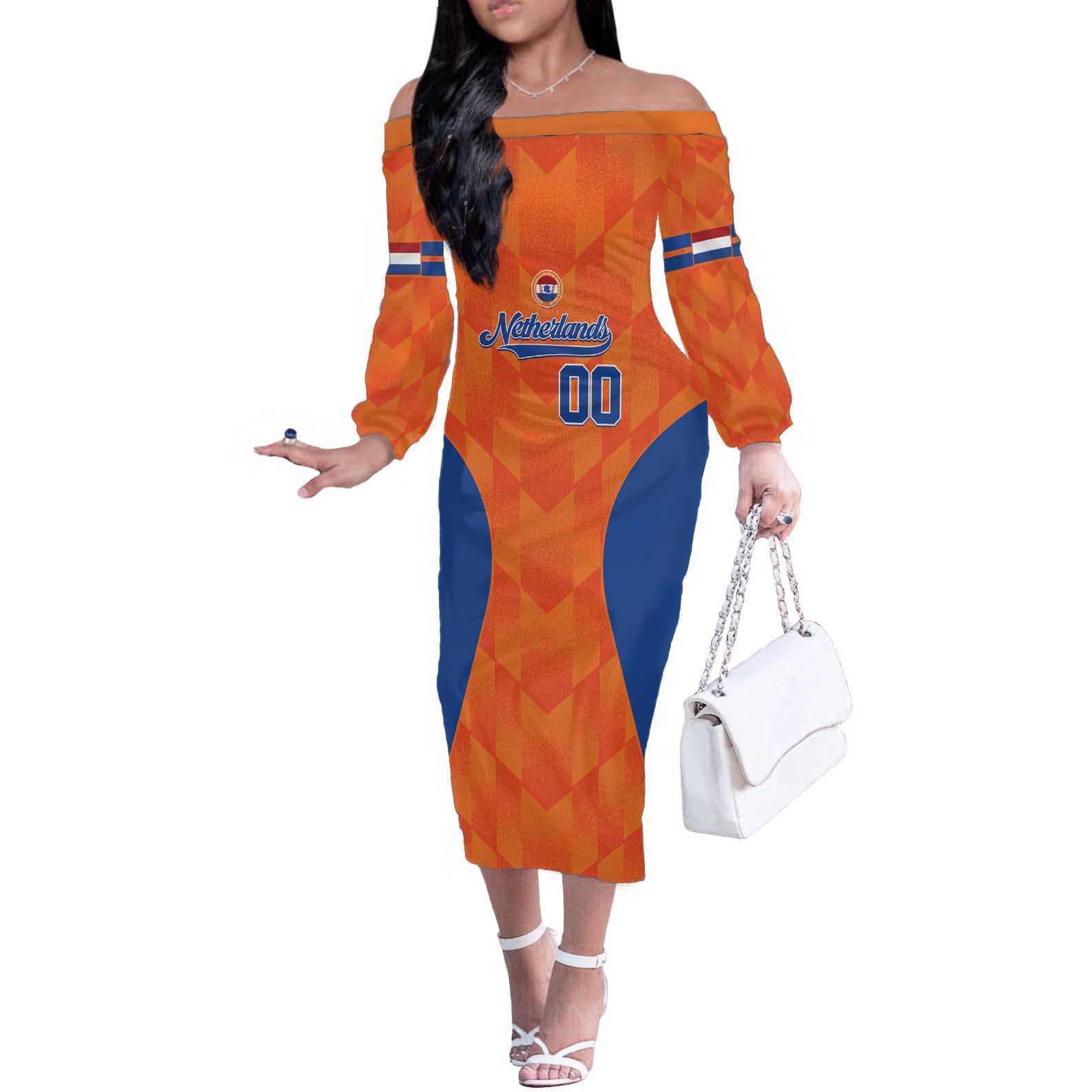 Custom Baseball Netherlands Off The Shoulder Long Sleeve Dress Go Champions Sporty Style - Wonder Print Shop