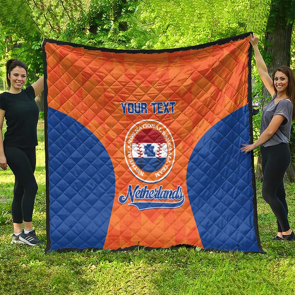 Custom baseball quilt, orange-blue fan pattern with Netherlands badge and YOUR TEXT