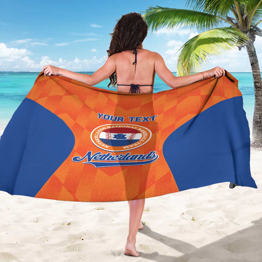 Orange-blue sarong banner with YOUR TEXT and Netherlands circular crest
